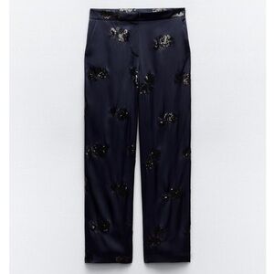 NWT Zara Sequin Satin Wide Leg Pants
